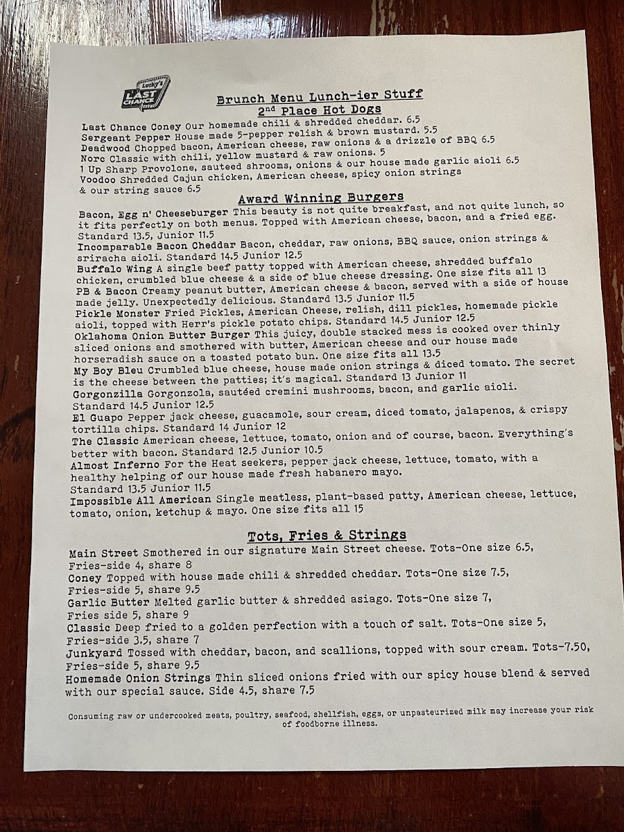 Lucky's Last Chance- Manayunk Menu - Image 1